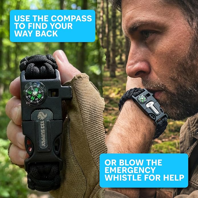 Paracord Bracelet Compass Hiking Survival Kit Emergency Whistle Fire Starter - Image 5