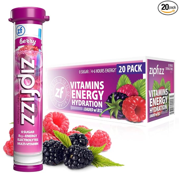 Zipfizz Daily Energy Drink Powder, 20 Pack | 3-in-1 Sustained Energy, Rapid by Zipfizz