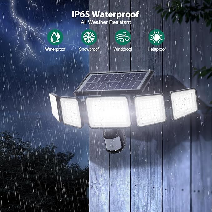 Solar Lights Outdoor 4000LM 236 LEDs Motion Sensor Outdoor Lights, 5 Heads - Image 6