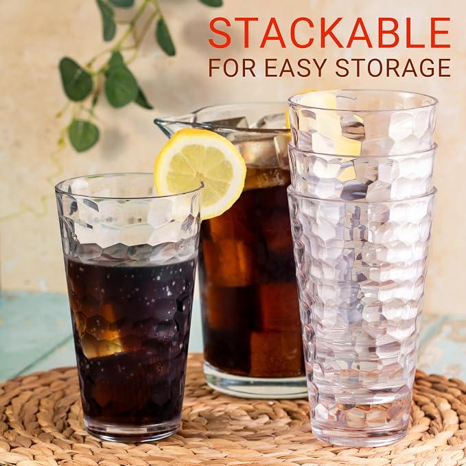Bravario Hammered Plastic Drinking High Tumbler, Dishwasher-Safe Premium - Image 4