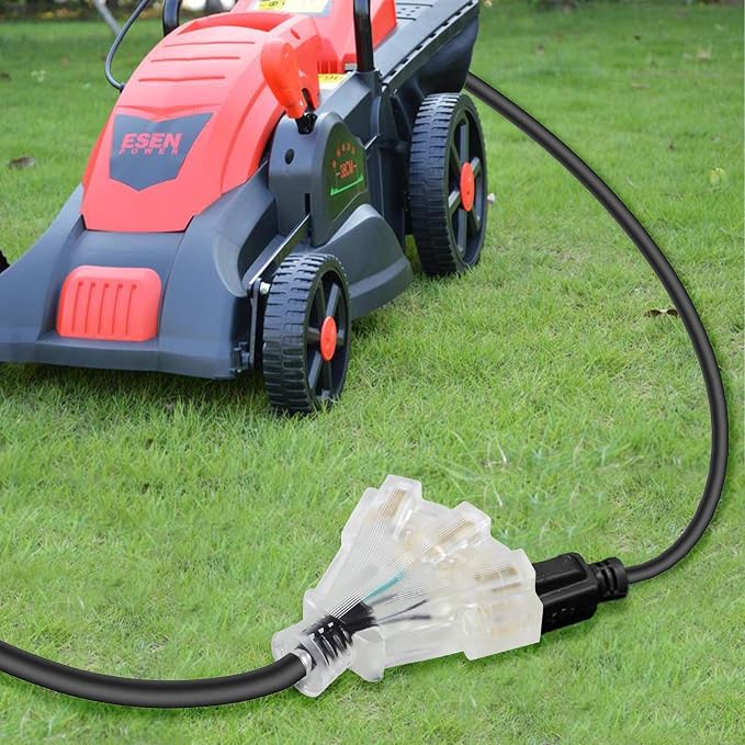 25FT 12/3 Extension Cord Heavy Duty Black 3-Outlet Indoor/Outdoor SJTW Lighted - Image 8