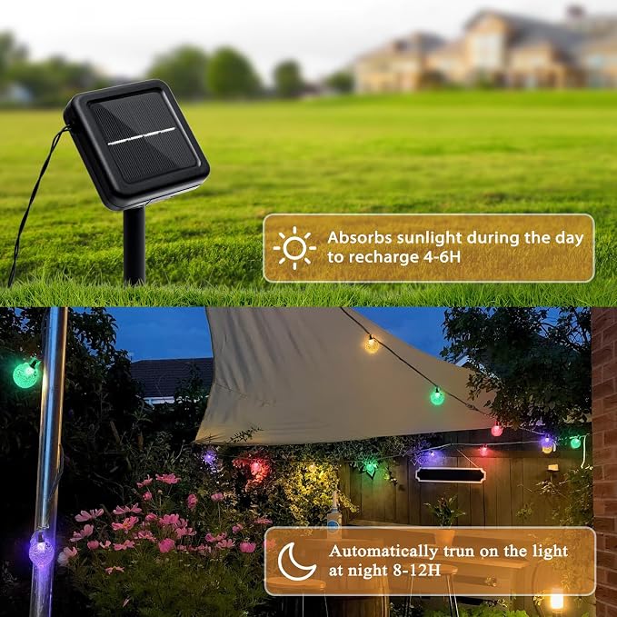 Outdoor Solar String Lights, 46FT 66LED 8Modes Crystal Color Solar Powered - Image 5