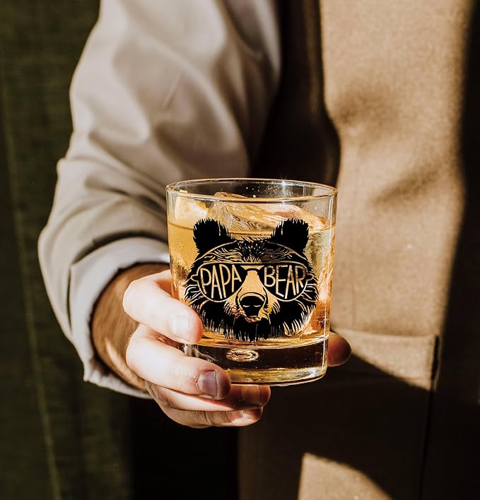 Nogrit Papa Bear Whiskey Glasses 10 oz, Papa Dad Gifts - Image 4