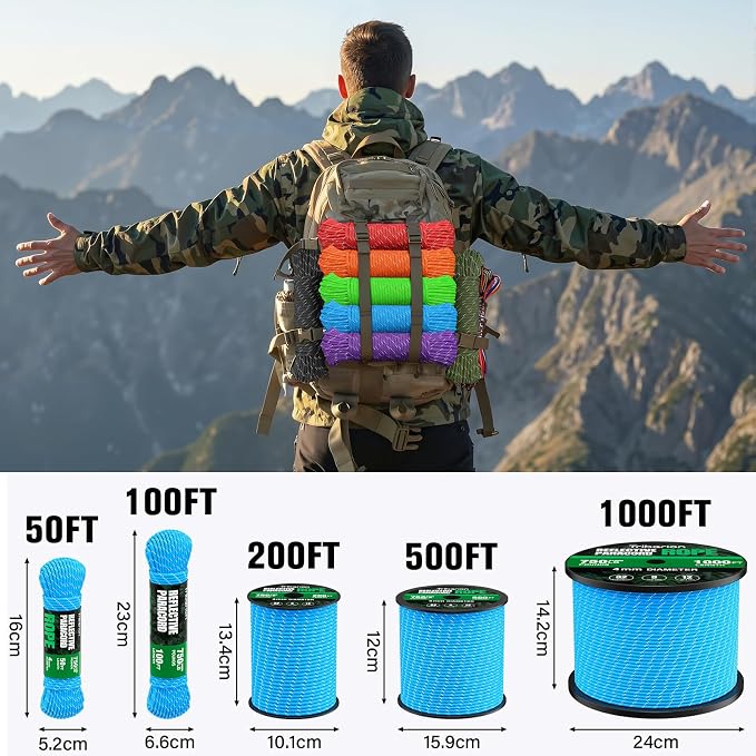 Reflective Paracord Rope 750 lb - 1000ft 5/32" Parachute Cord 4MM 12-Strand - Image 5