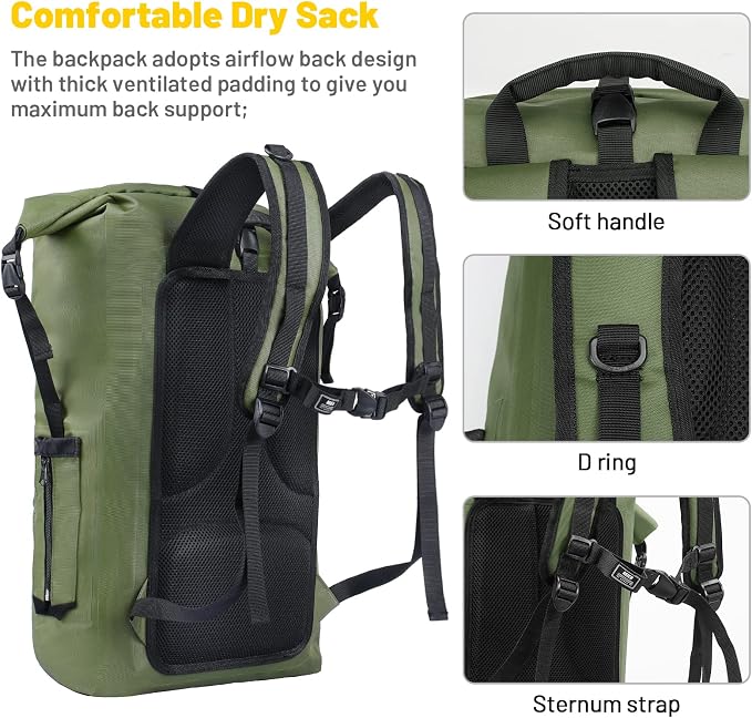 MIER Dry Bag Waterproof Backpack 30L Dry Sack Heavy Duty Roll-Top Closure - Image 3