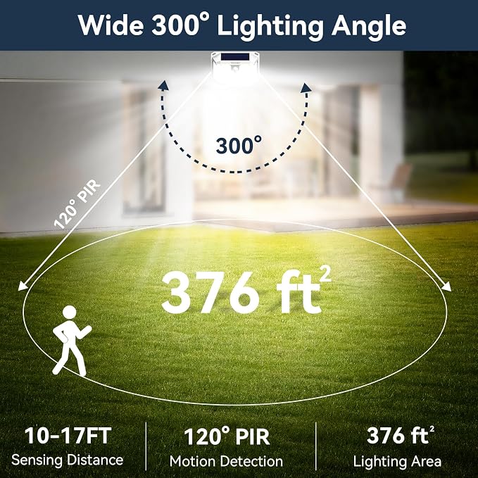 TECKNET 231 LED Solar Motion Lights Outdoor Waterproof, 4 Pack 300° Angle & 3 - Image 3