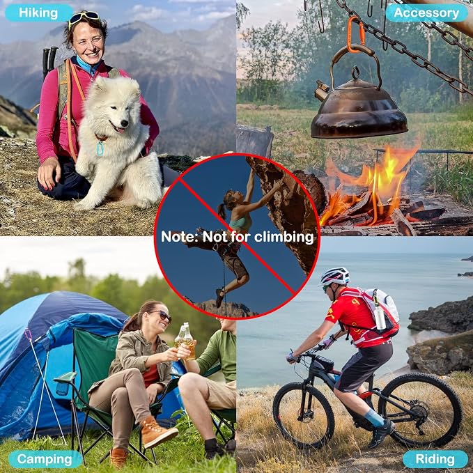 Craebuer 4 Pack Carabiner Clip, 3 inch Aluminum D-Ring Shape Locking Carabiners - Image 7