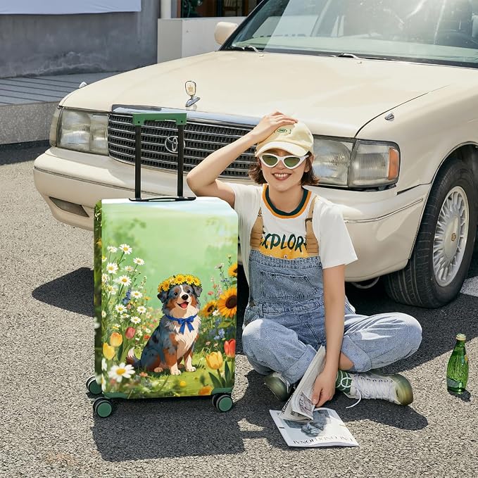 ANNA QUEEN Spring Cute Dog Travel Luggage Cover-Flower Stretchable Airplane - Image 4