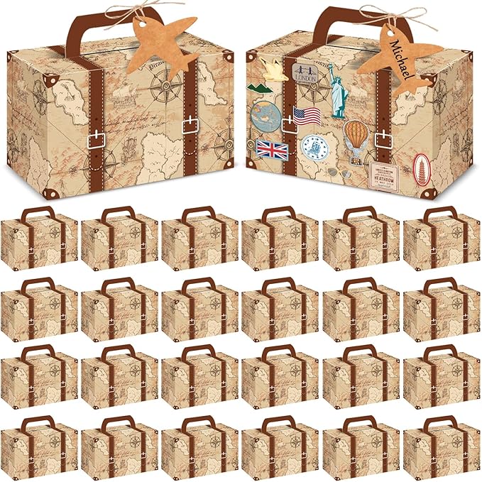 24Pcs Large Suitcase Party Favor Boxes Travel The Map Paper Treat Box by Yiaoyinnz