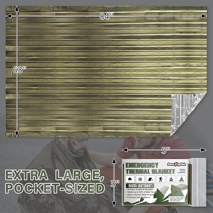 SecuCaptain Survival Emergency Thermal Blankets: Extra Large 84” x63” Space - Image 3