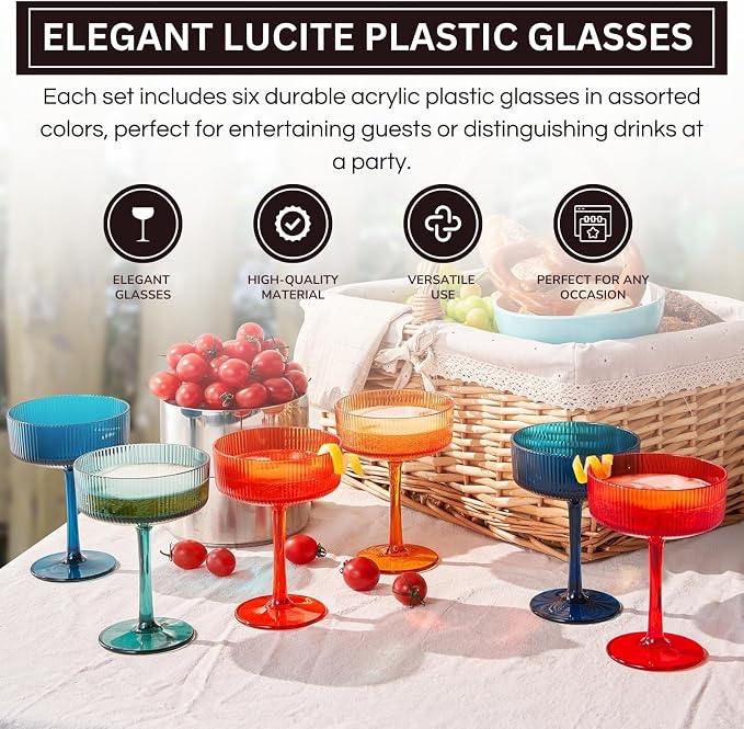 Khen Plastic Acrylic Ribbed Vintage Art Deco Martini, Champagne & Cocktail - Image 5