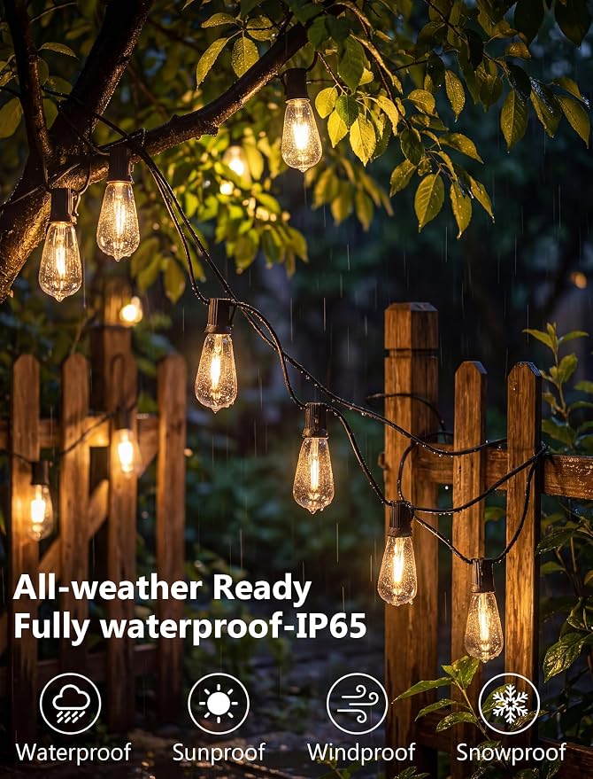 10FT Outdoor String Lights, ST40 Shatterproof Vintage Edison Bulbs, Indoor - Image 5