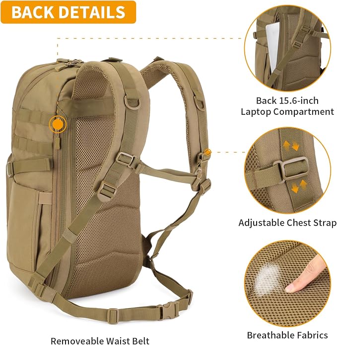 HUNTVP Tactical Backpack for Men 35L Military Backpack MOLLE 1000D Army Daypack - Image 3