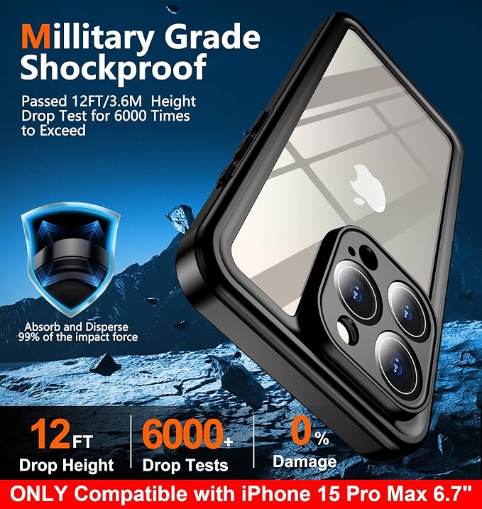 SPIDERCASE ONLY Designed for iPhone 15 Pro Max Waterproof, 12FT Military - Image 5