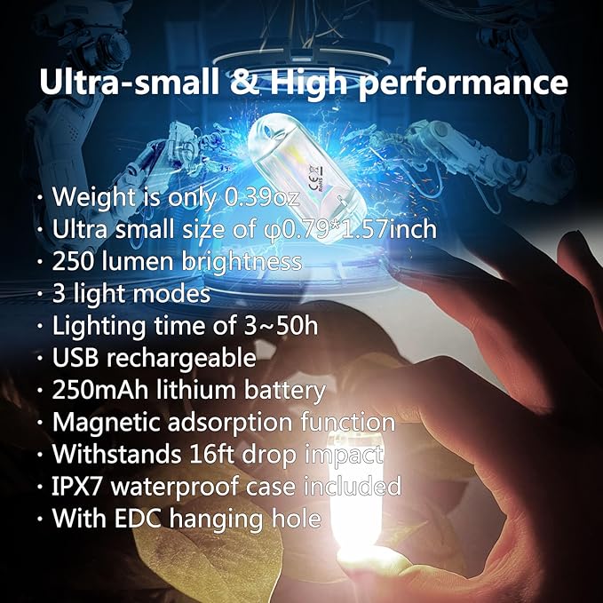 USB Mini LED Lantern, 2 Pack Waterproof EDC Keychain LED Flashlight - Image 2