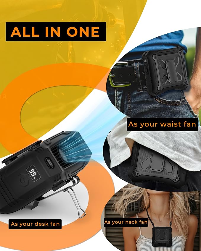 TUNISE Portable Fan with 5-Speed Settings, Dual-Sided Clip on Wearable Belt - Image 7