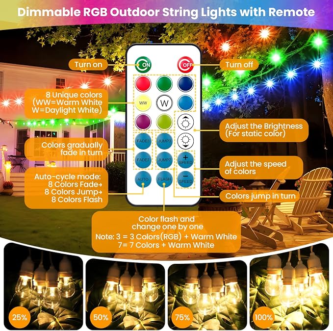 Larkvue 96FT RGBW Outdoor String Lights - Image 3