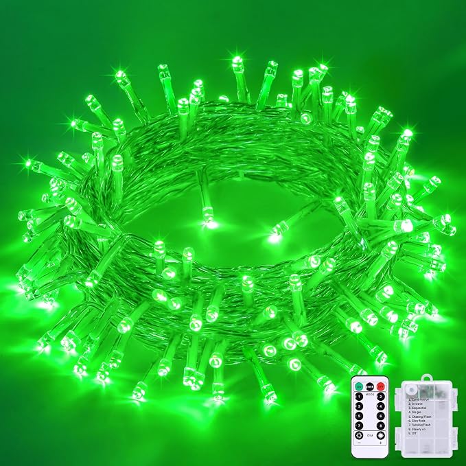 JMEXSUSS 33ft 100 LED Green Battery Operated Lights by JMEXSUSS