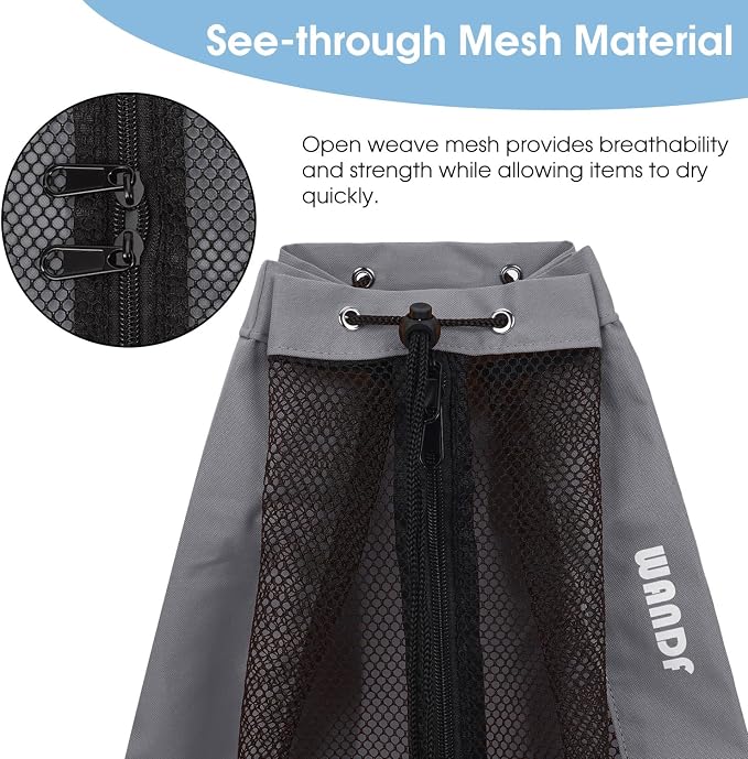 WANDF Swim Bag Mesh Drawstring Backpack Beach Backpack - Image 5