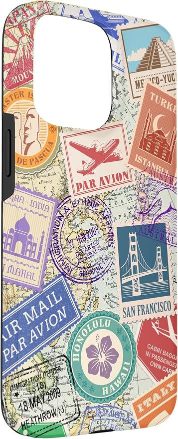 World Map Travel Passport Stamps Postage Stamp Case - Image 3