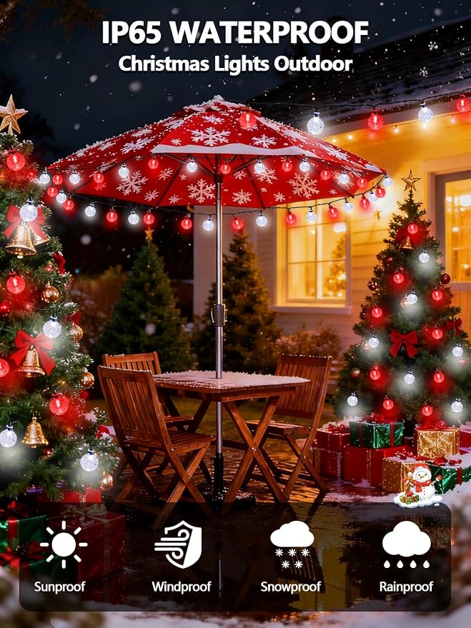 Red and White Solar String Lights Outdoor, Waterproof 2-Pack Total 100 LED 64FT - Image 4