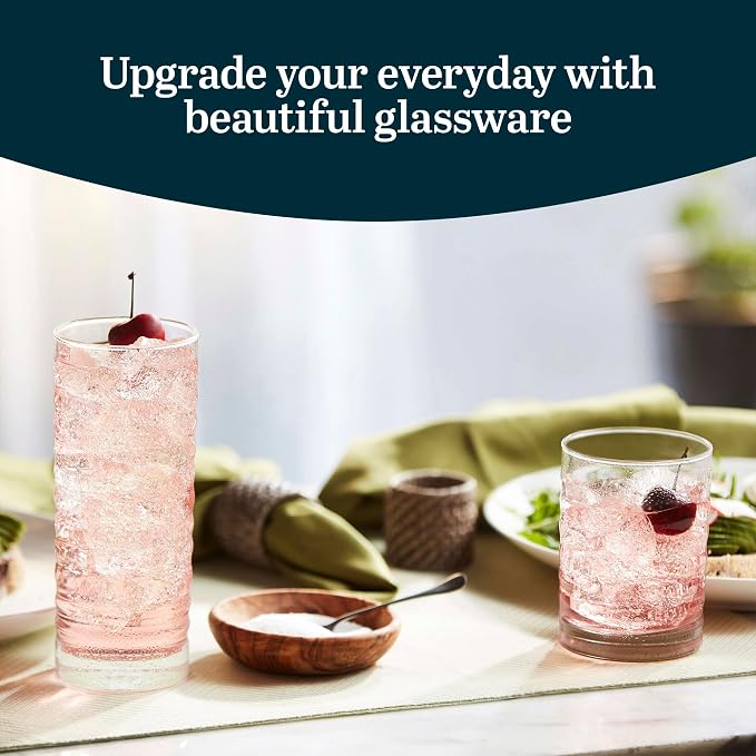 Libbey Pueblo Tumbler and Rocks Glass Set, Wavy and Groovy Drinking Glasses Set - Image 2