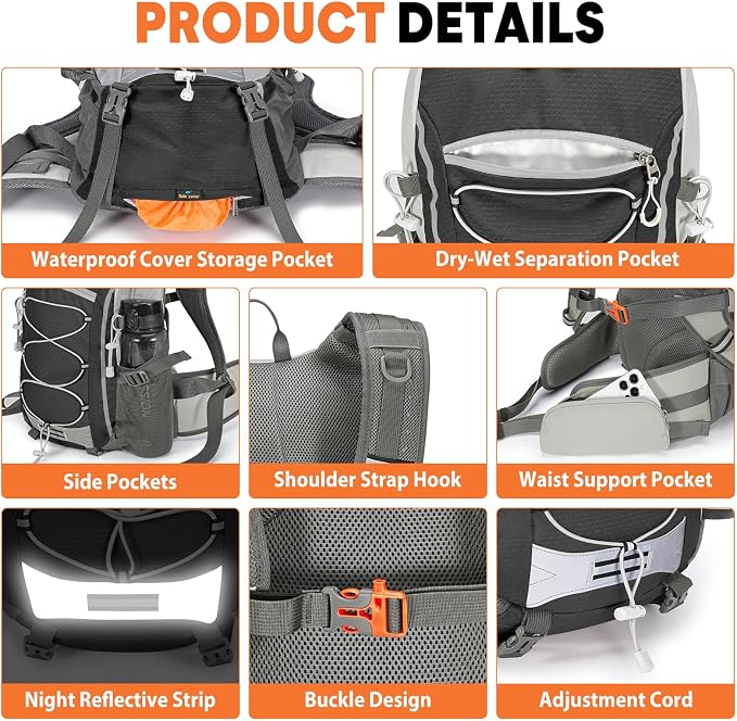 25L Hiking Backpack with Rain Cover Lightweight Hiking Daypack - Image 3