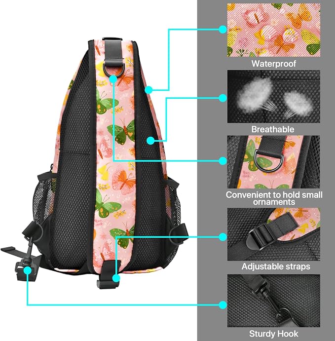 FyLybois Butterfly Sling Bag for Women Lightweight Crossbody Backpack Casual - Image 4