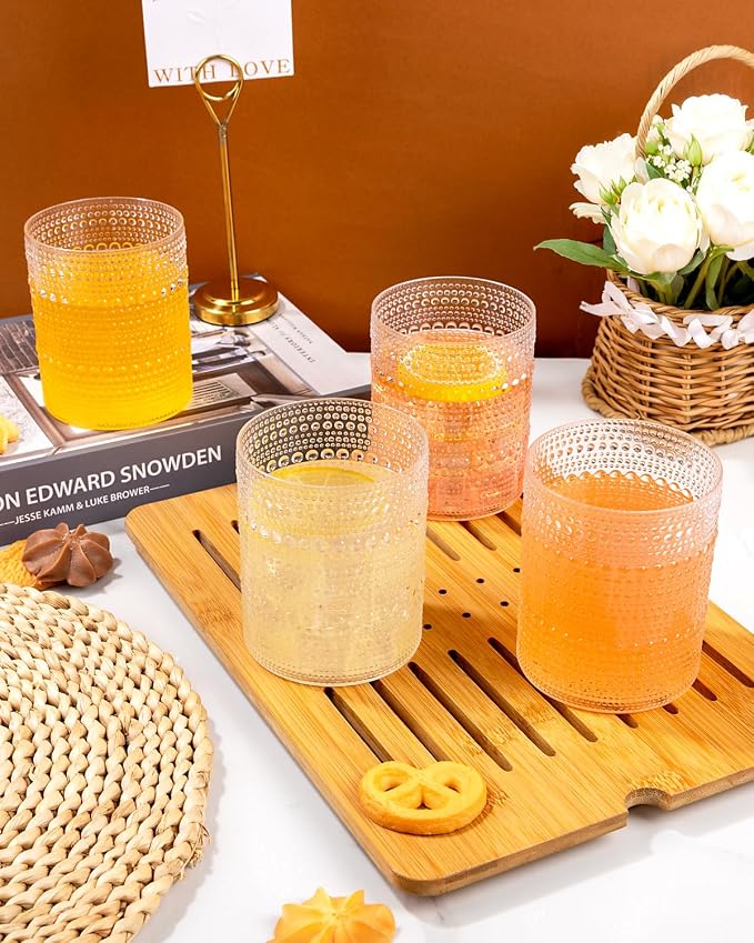 YOUBET 24PCS Plastic Hobnail Drinking Glasses - 14 Oz Clear Vintage Glasses - Image 7