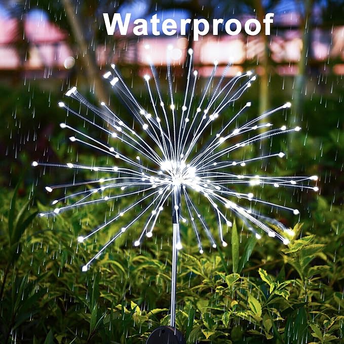 JJGoo Solar Firework Lights, 2 Pack 135 LEDs 2 Lighting Modes Solar Lights - Image 3