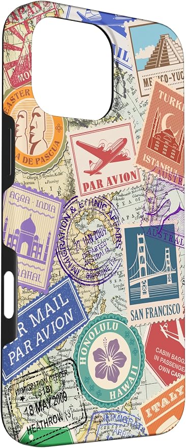 World Map Travel Passport Stamps Postage Stamp Case - Image 3