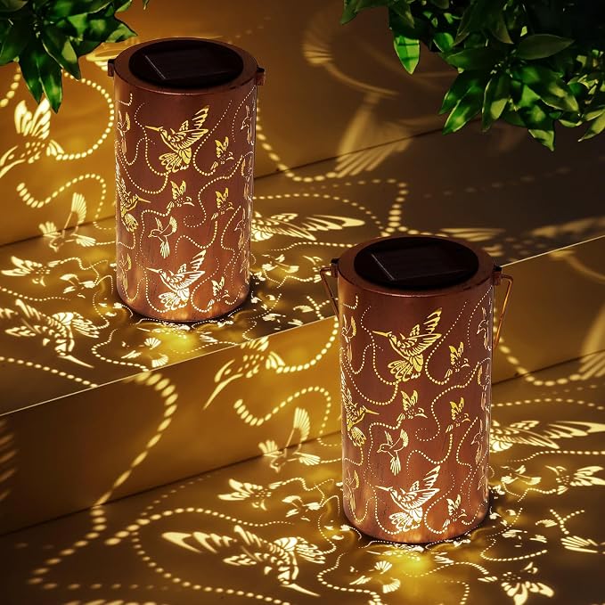 Solar Lanterns Outdoor Hanging Hummingbird Decor Lantern, Waterproof Hollow Out - Image 7