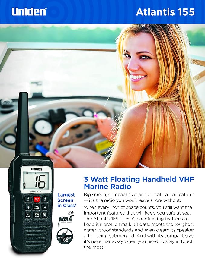 Uniden Atlantis 155 Handheld Two-Way VHF Marine Radio, Floating IPX8 - Image 3