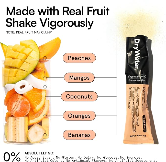 DryWater Electrolyte Powder Packets, Peach Mango - Image 2