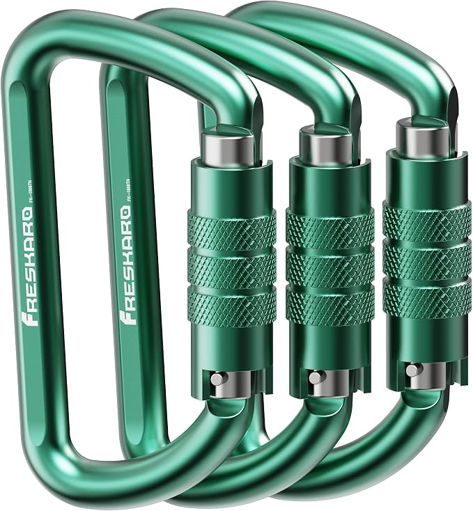 FresKaro 3inch 12kN-2698lbs Auto Locking Carabiner Clips, Solid D Shape by FresKaro