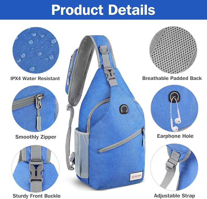 ZOMAKE Sling Bag, Small Crossbody Sling Backpack, Water Resistant Shoulder - Image 4