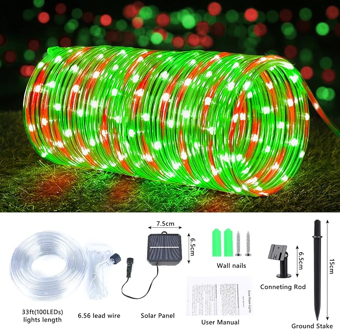 Solar Rope Lights, 2 Packs Total 66ft 200LED Solar String Lights, 8 Modes - Image 4
