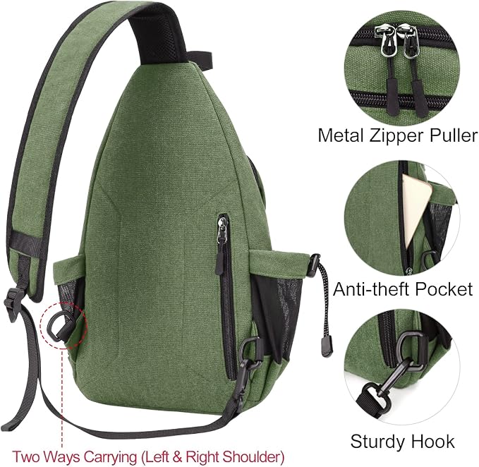 MOSISO Sling Backpack, Canvas Crossbody Hiking Daypack Bag - Image 5