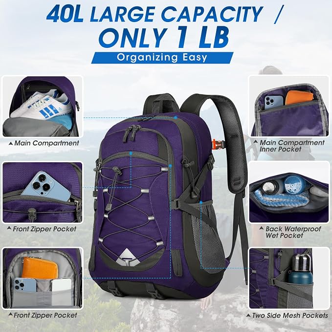 IGOLUMON Hiking Backpack 40L Packable Lightweight Camping Backpack Men Women - Image 5