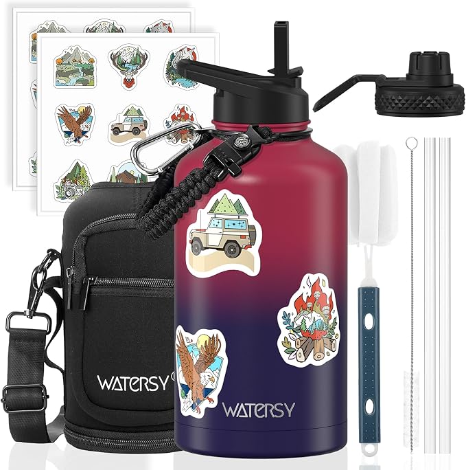 64oz Insulated Water Bottle, BPA Free&Leak Proof, Half Gallon Stainless Steel by Watersy