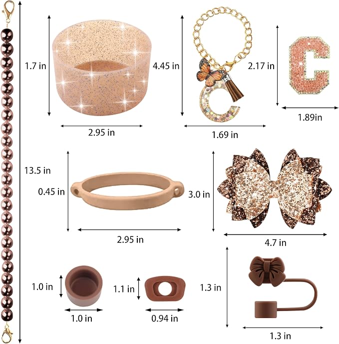 9PCS Brown for Stanley Cup Accessories Set Bling Initials Bow Charms for - Image 3
