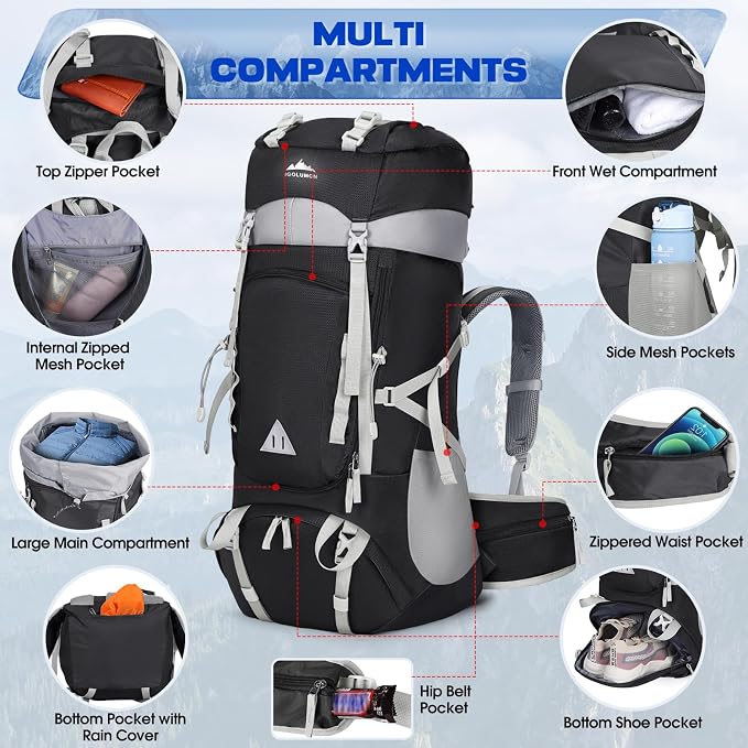 IGOLUMON 60L Hiking Backpack Waterproof Camping Backpack - Image 3