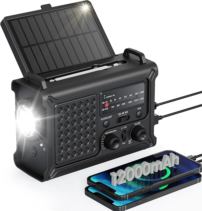 Emergency Weather Radio with Large Solar Panel, Efficient Hand Crank & Real by Roxicosly