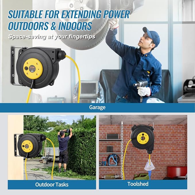 VEVOR Retractable Extension Cord Reel, 30 FT, Heavy Duty 16AWG/3C SJTOW - Image 6