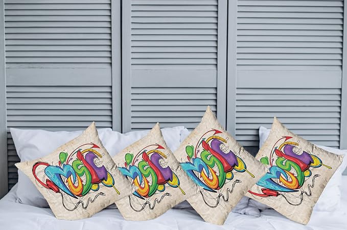 Ambesonne Music Throw Pillow Cushion Case Pack of 4, Illustration of Graffiti - Image 2