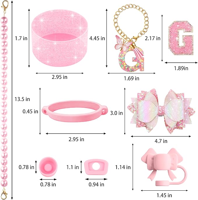 9PCS Pink for Stanley Cup Accessories Set Bling Initials Bow Charms for Stanley - Image 3