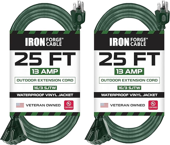 Iron Forge Cable 2 Pack 25ft Green Outdoor Extension Cord by IronForgeCable
