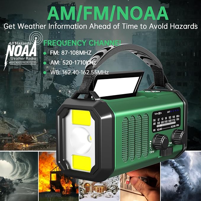 Emergency Radio Hand Crank Solar, AM/FM/NOAA Weather Radio Built-in 20000mah - Image 2