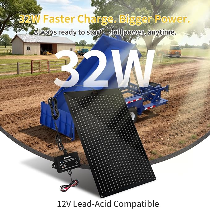32W Solar Battery Charger, Zuomeng MPPT Solar Battery Maintainer & Solar - Image 2