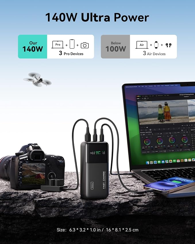 INIU 25000mAh Power Bank, Compact High Capacity 140W Laptop Portable Charger - Image 3